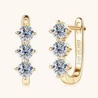 Three Stone Moissanite Hoop Earrings