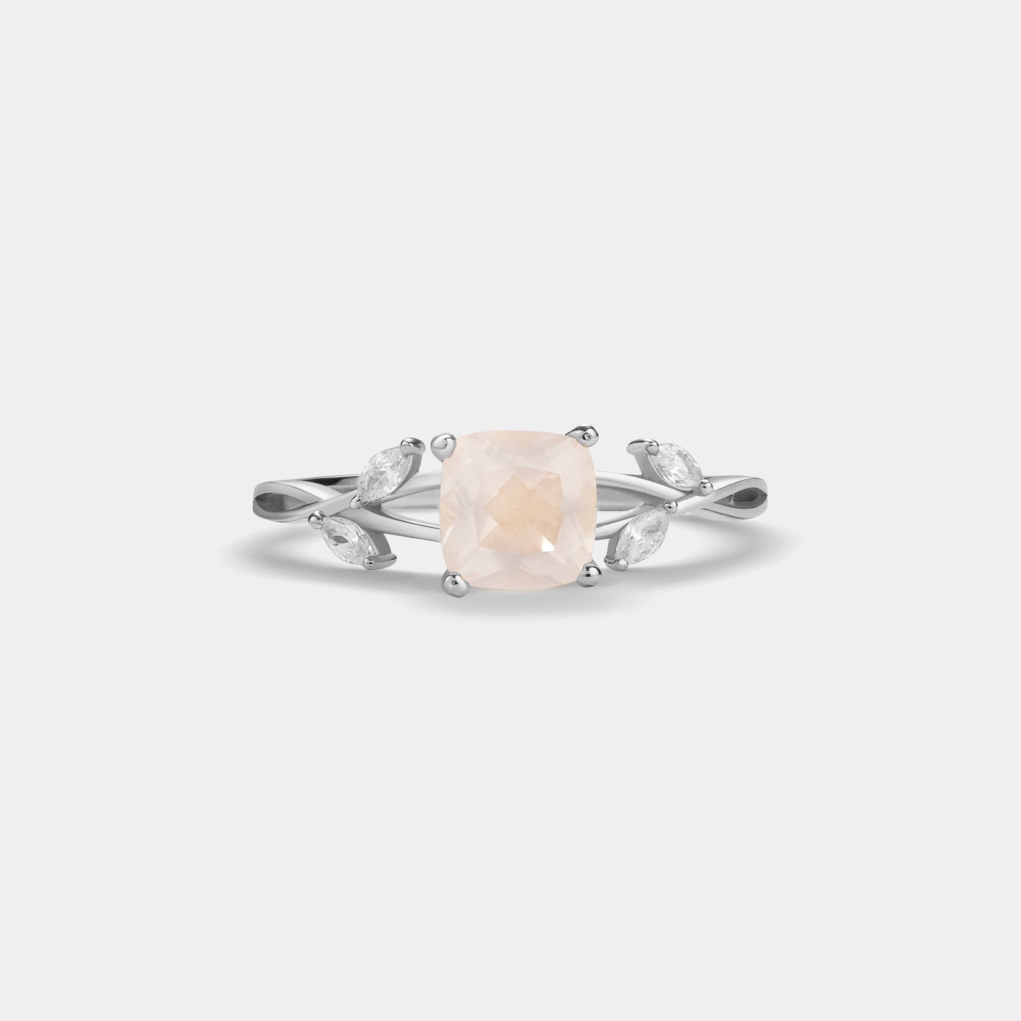 Pink Rose Quartz Leaf Stacking Ring in 925 Sterling Silver