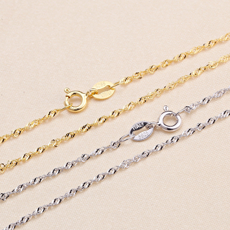 925 Sterling Silver Necklace Chain For Pendants Water Wave Style