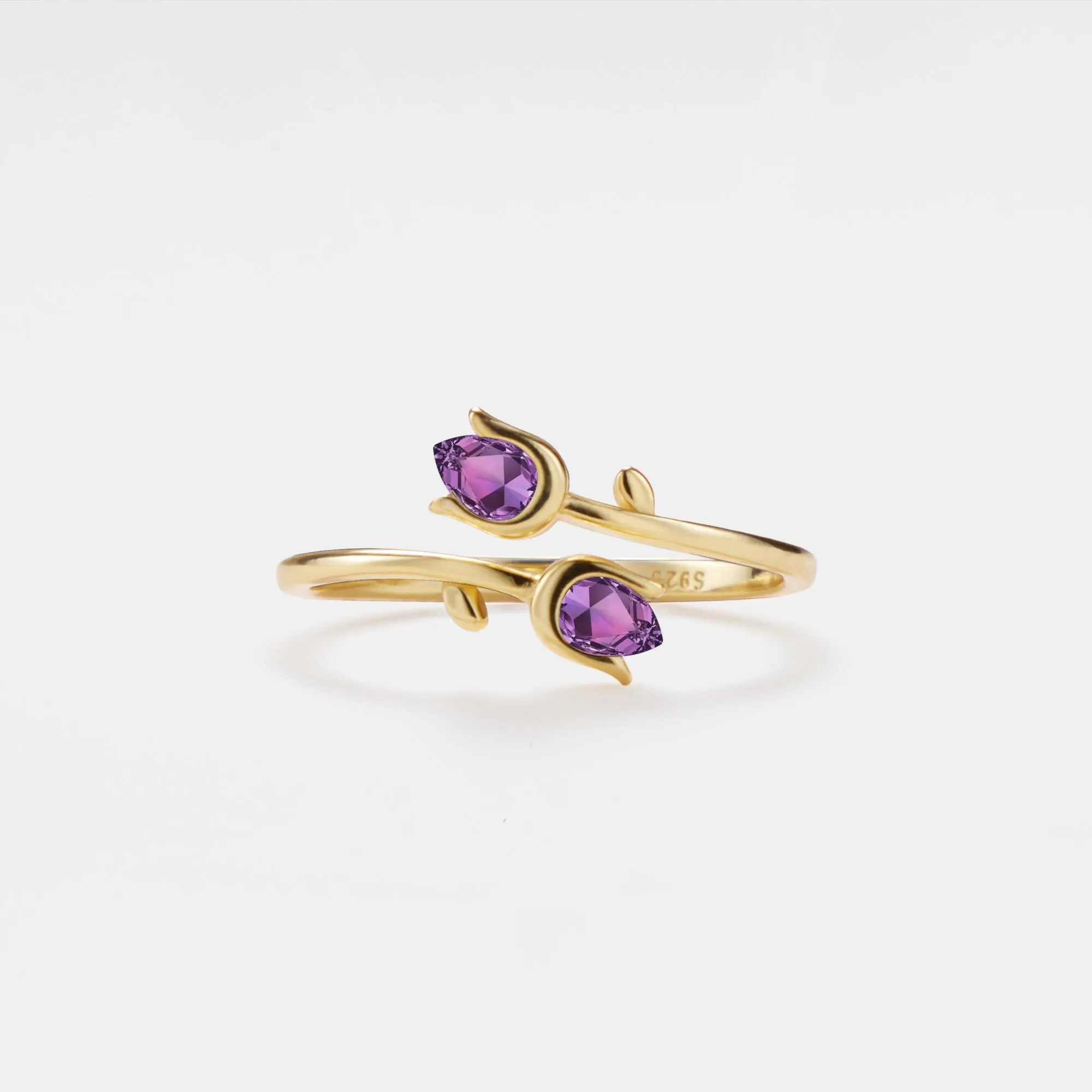 Amethyst Tulip Flower Stacking Ring in 925 Sterling Silver