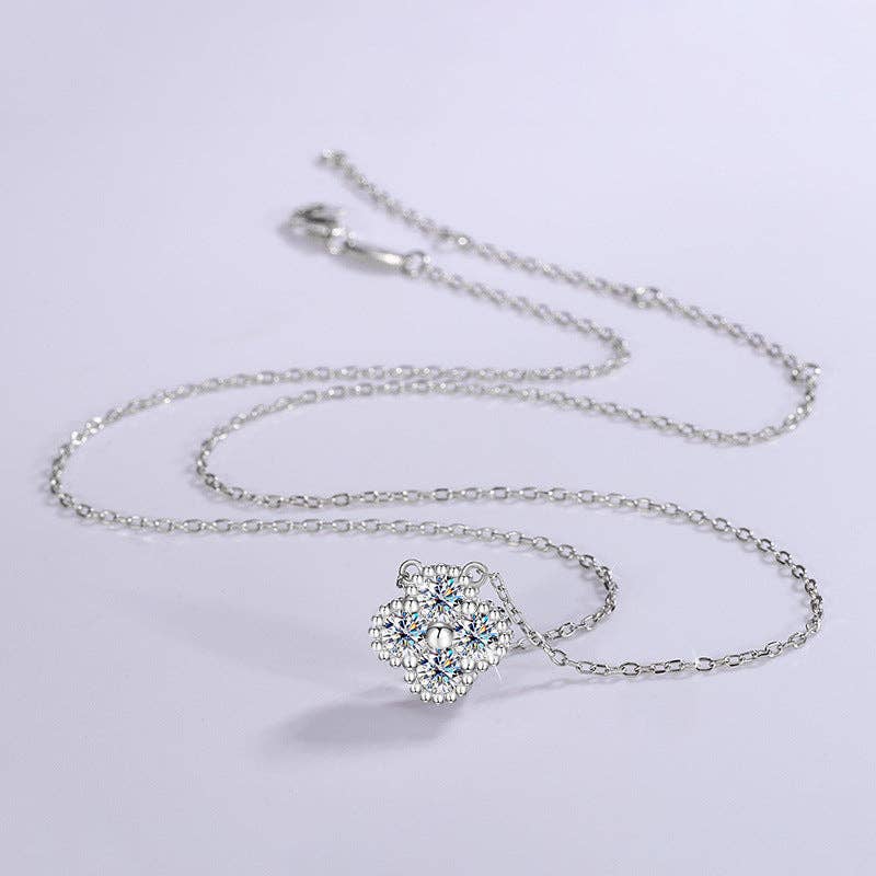 Moissanite Four Leaf Clover Necklace in 925 Sterling Silver