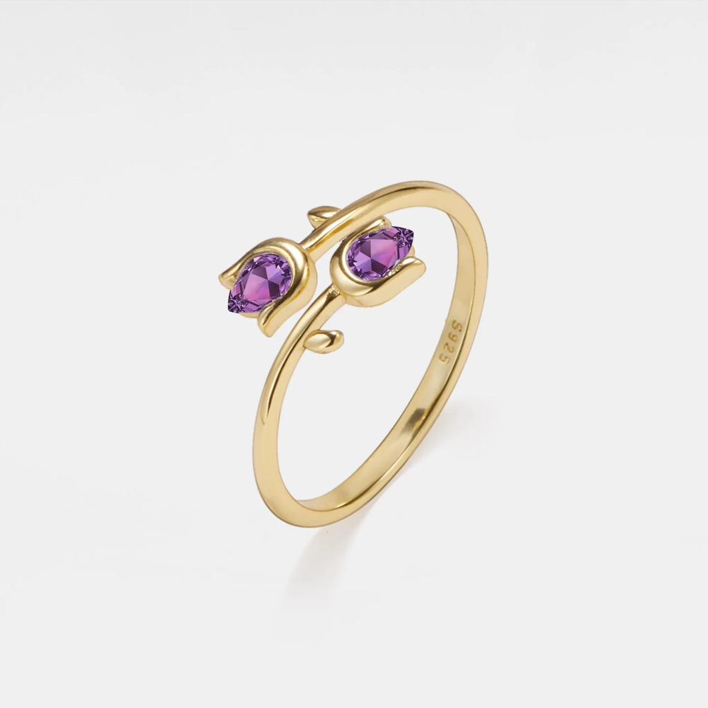 Amethyst Tulip Flower Stacking Ring in 925 Sterling Silver