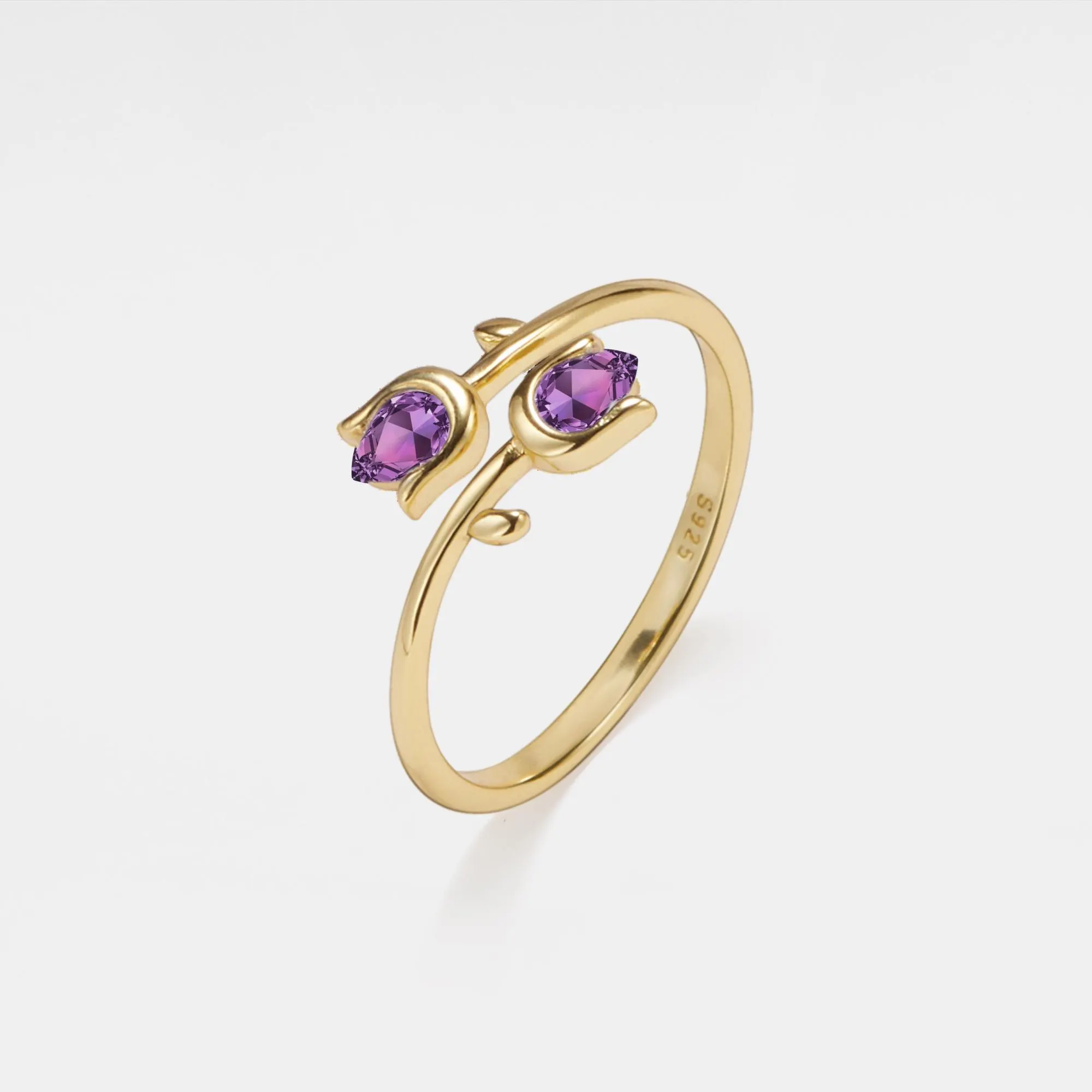 Amethyst Tulip Flower Stacking Ring in 925 Sterling Silver