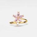 Pink Flower Fidget Spinner Ring in 925 Sterling Silver