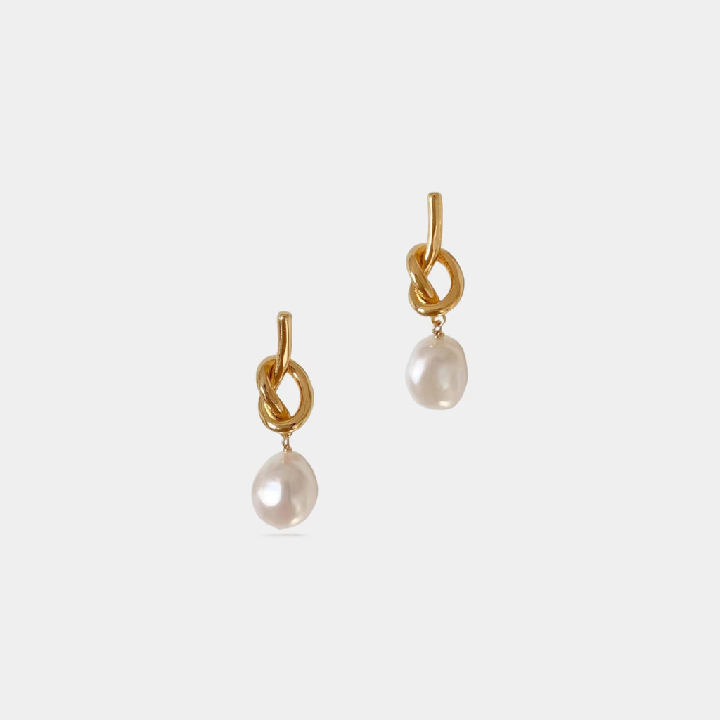 Baroque Pearl Heart Knot Earrings in 925 Sterling Silver