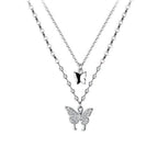 Butterfly Double Layering Necklace in 925 Sterling Silver