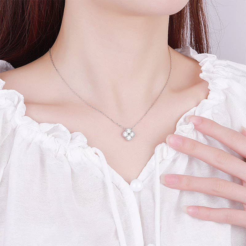 Moissanite Four Leaf Clover Necklace in 925 Sterling Silver