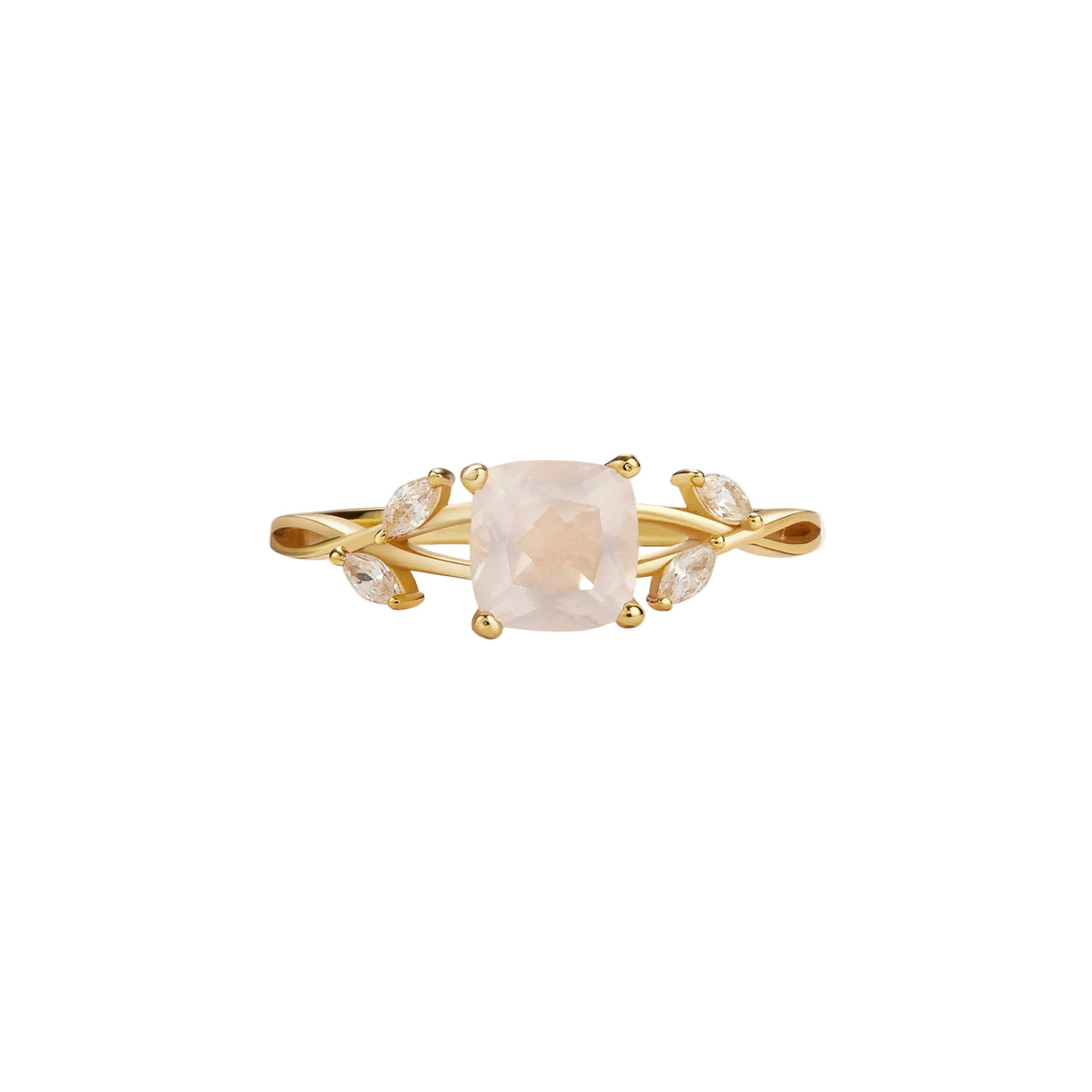 Gold ring with a pink gemstone on a white background