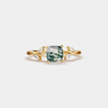 Natural Cushion Moss Agate Leaf Ring in 925 Sterling Silver