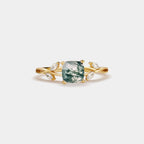 Natural Cushion Moss Agate Leaf Ring in 925 Sterling Silver