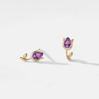 Tiny Amethyst Tulip Flower Earrings in 925 Sterling Silver