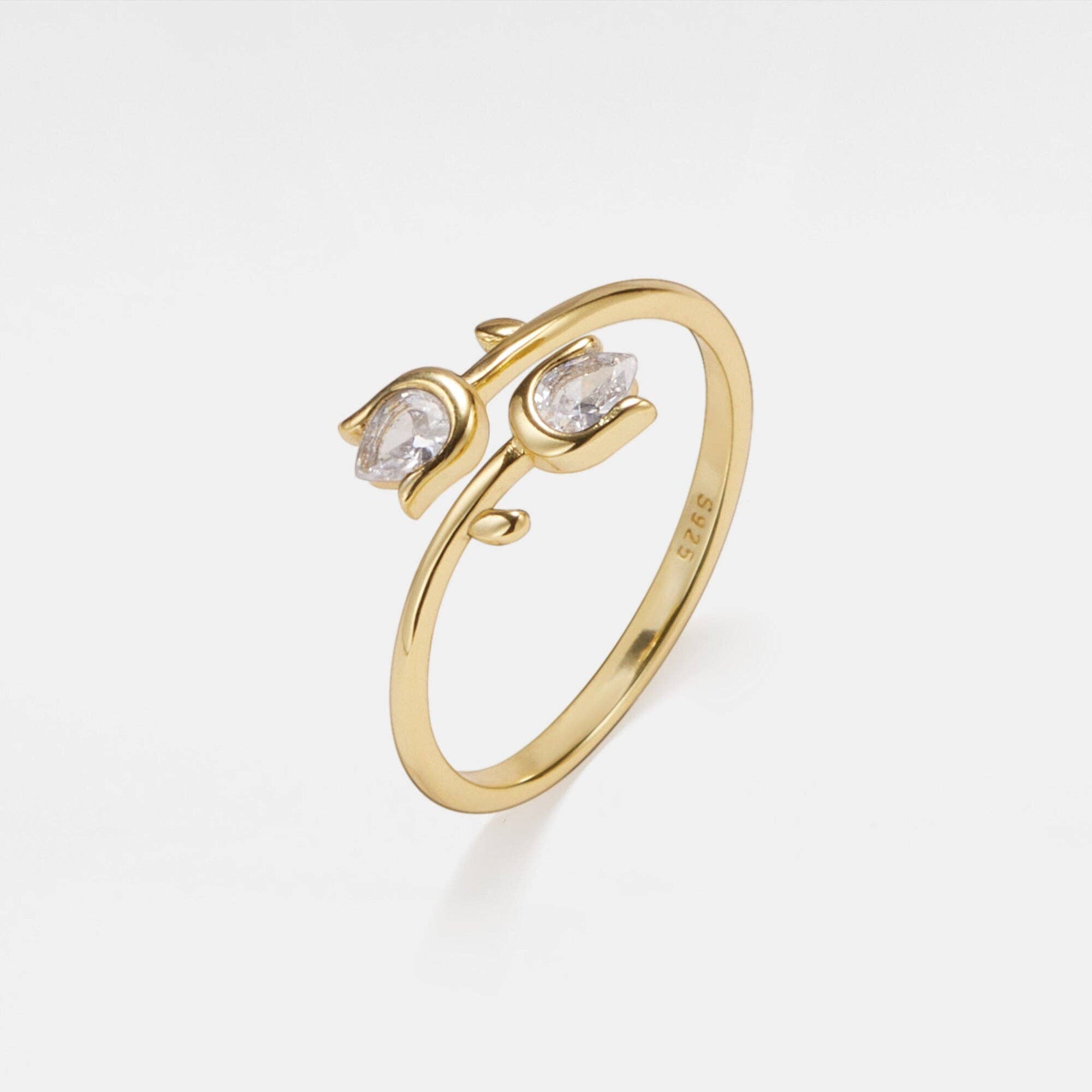 Tulip Flower Stacking Bypass Ring in 925 Sterling Silver