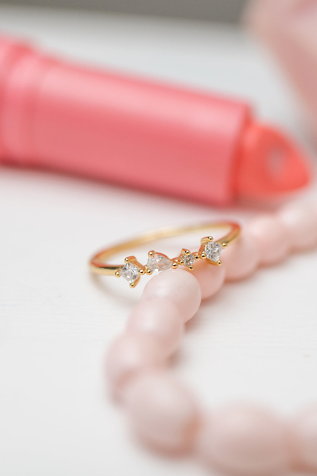 Gold-Plated Ring with Multi-Shaped Zircons