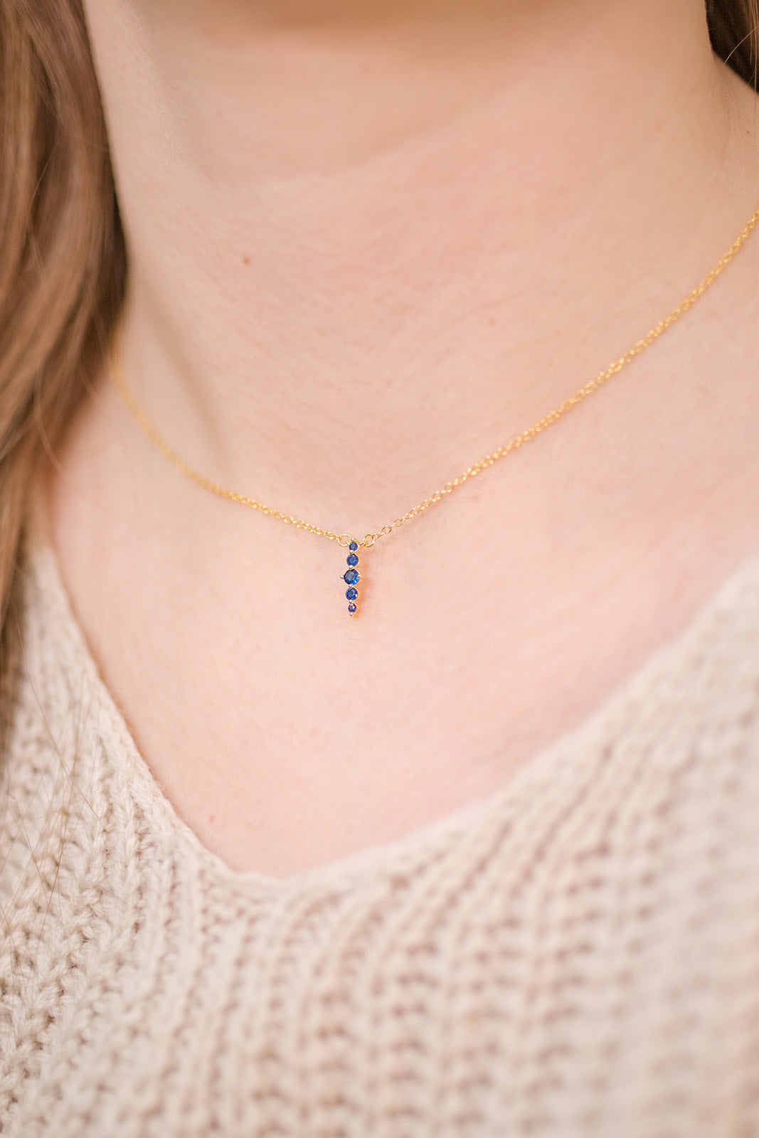 Five Blue Stone Drop Necklace