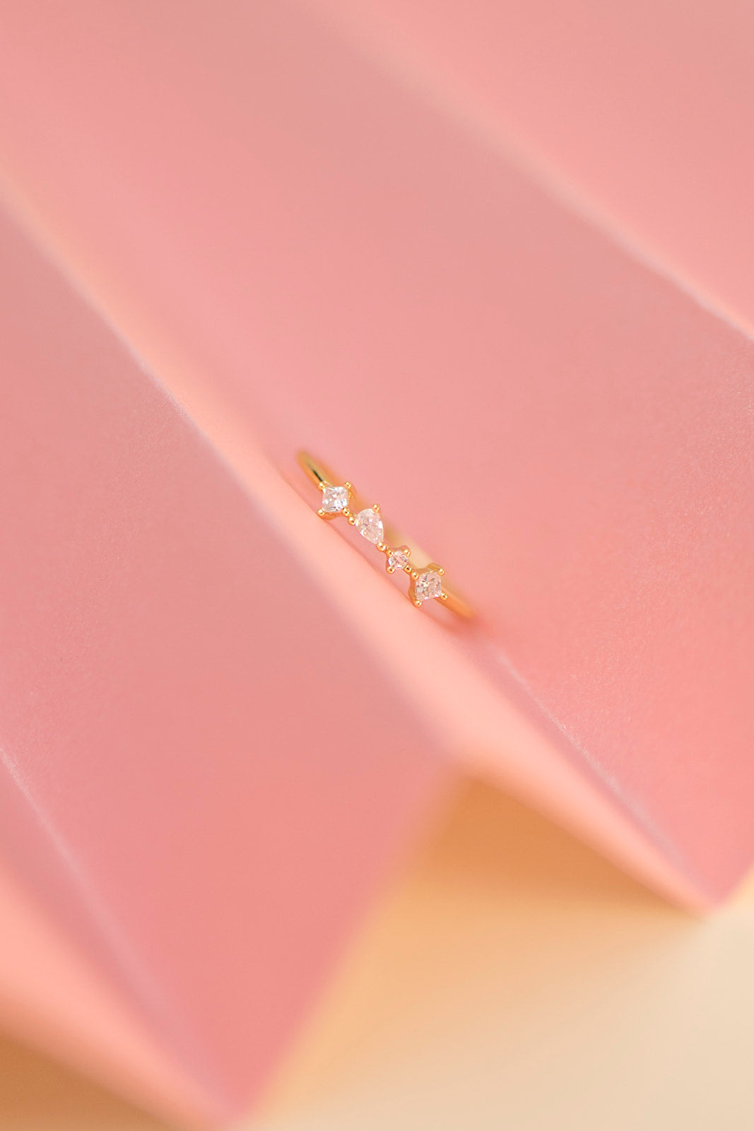 Gold-Plated Ring with Multi-Shaped Zircons