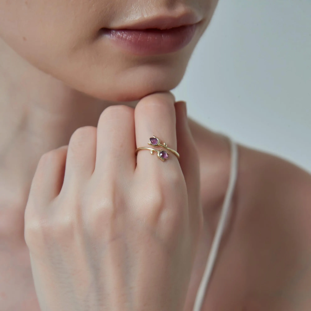 Amethyst Tulip Flower Stacking Ring in 925 Sterling Silver