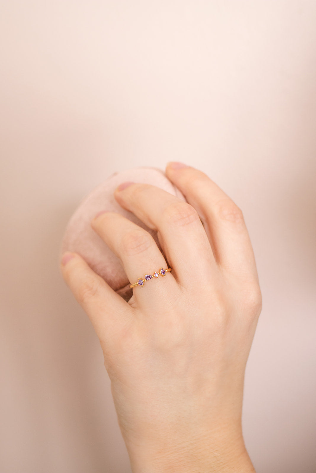 Gold-Plated Ring with Multi-Shaped Zircons