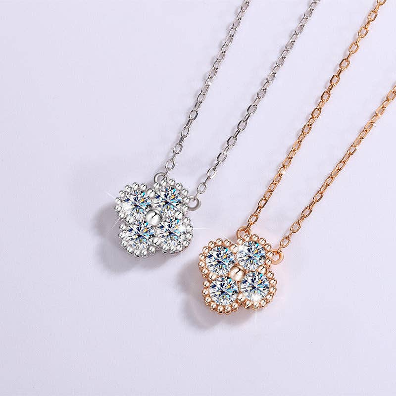Moissanite Four Leaf Clover Necklace in 925 Sterling Silver