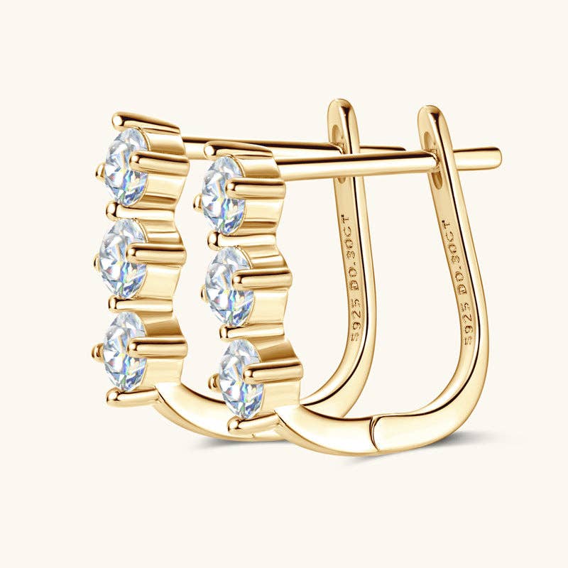 Three Stone Moissanite Hoop Earrings