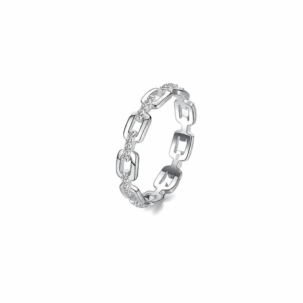 Minimalist 925 Sterling Silver Pavé Chain Link Ring