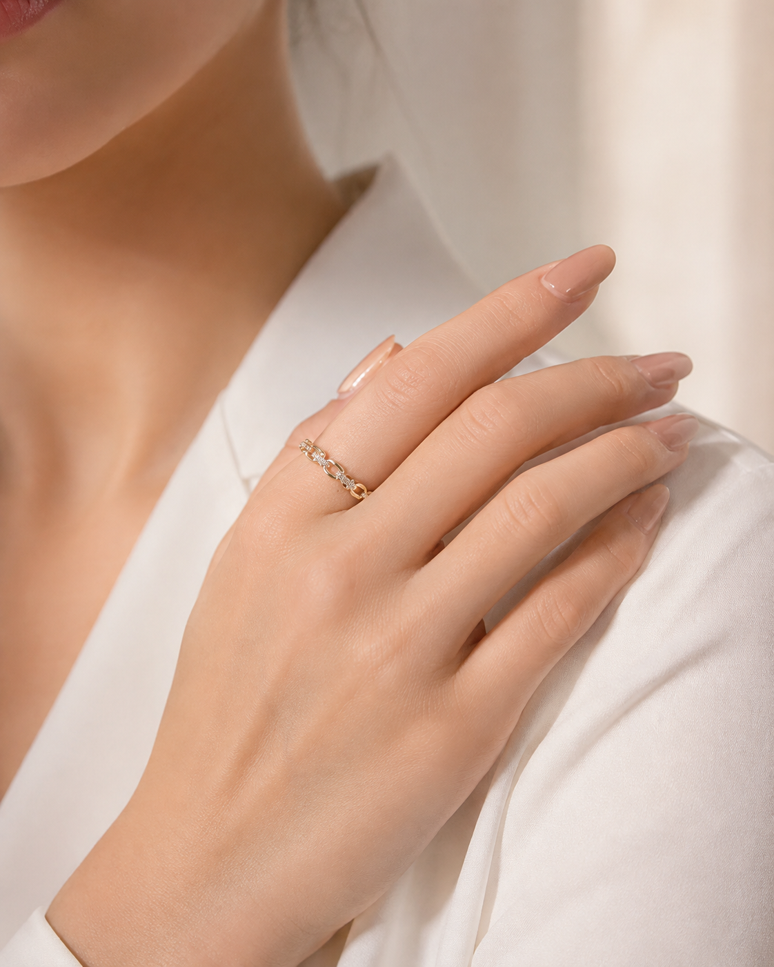 Minimalist 925 Sterling Silver Pavé Chain Link Ring