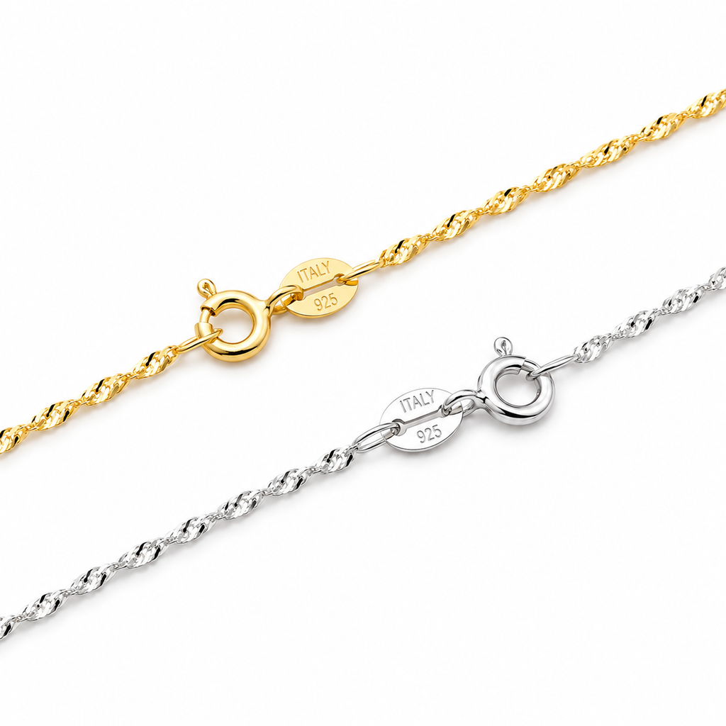 925 Sterling Silver Necklace Chain For Pendants Water Wave Style