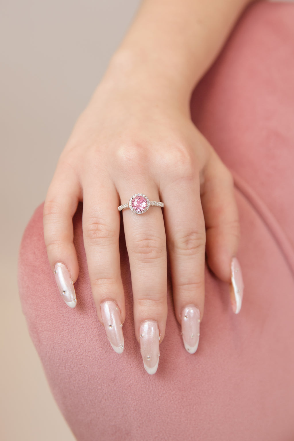 Silver Ring with Large Round Pink Stone