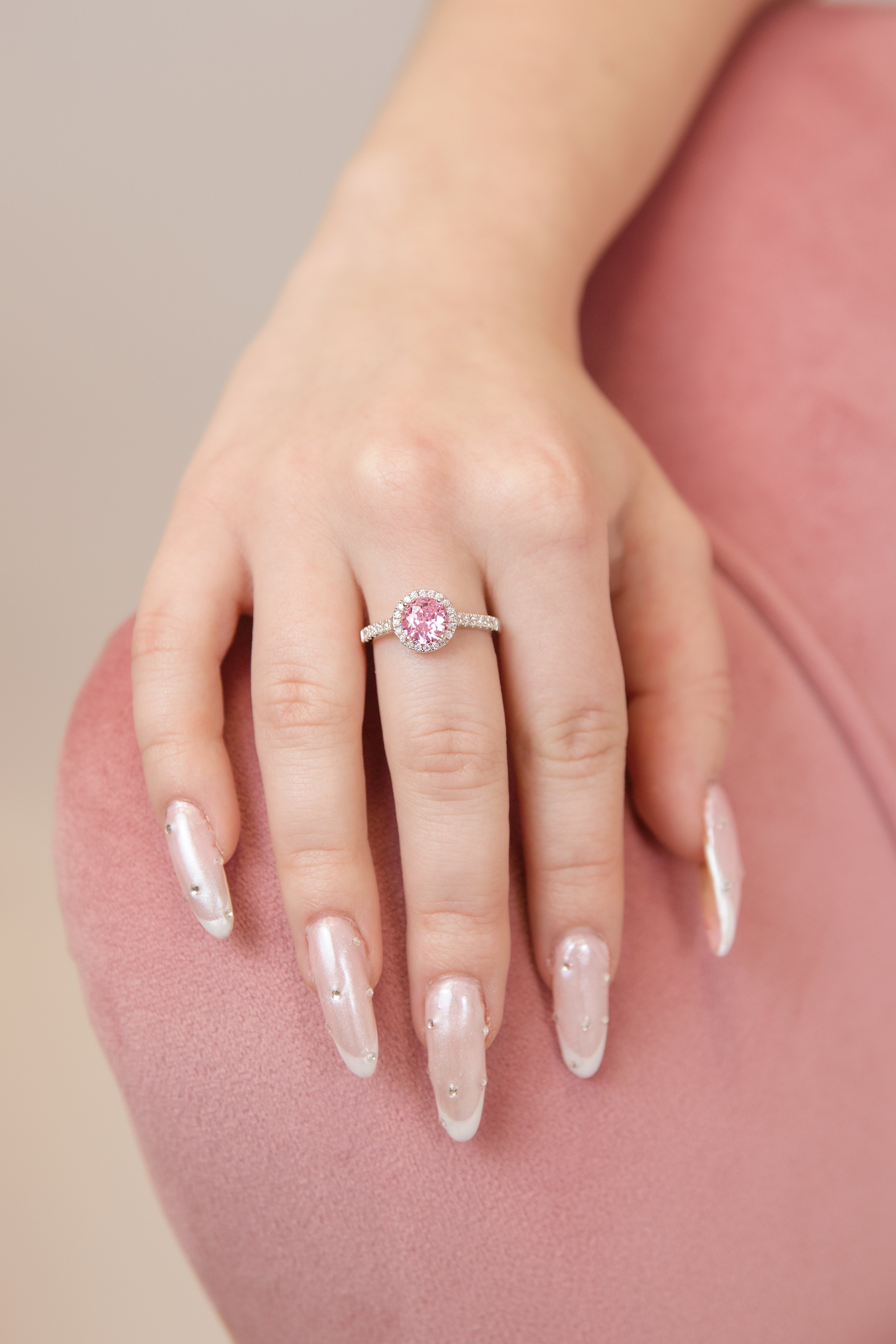 Silver Ring with Large Round Pink Stone