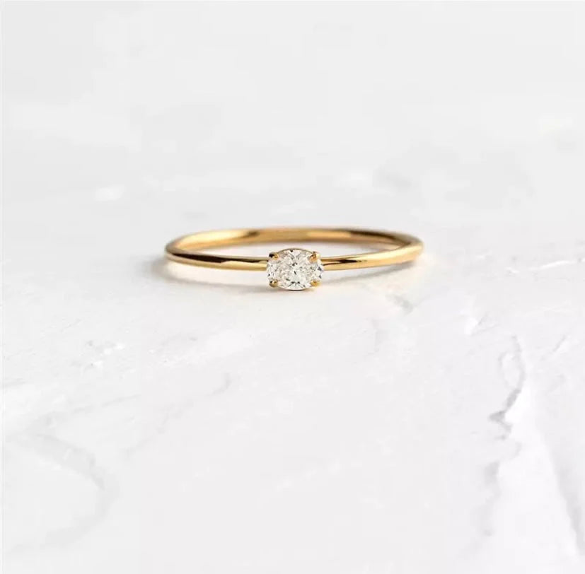 Simple Gold-Plated Ring with Oval Stone