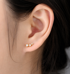 Geometric Three-Stone Arc Stud Earrings with Cubic Zirconia & 925 Sterling Silver