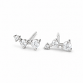 Geometric Three-Stone Arc Stud Earrings with Cubic Zirconia & 925 Sterling Silver
