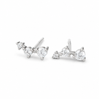 Geometric Three-Stone Arc Stud Earrings with Cubic Zirconia & 925 Sterling Silver