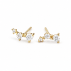 Geometric Three-Stone Arc Stud Earrings with Cubic Zirconia & 925 Sterling Silver