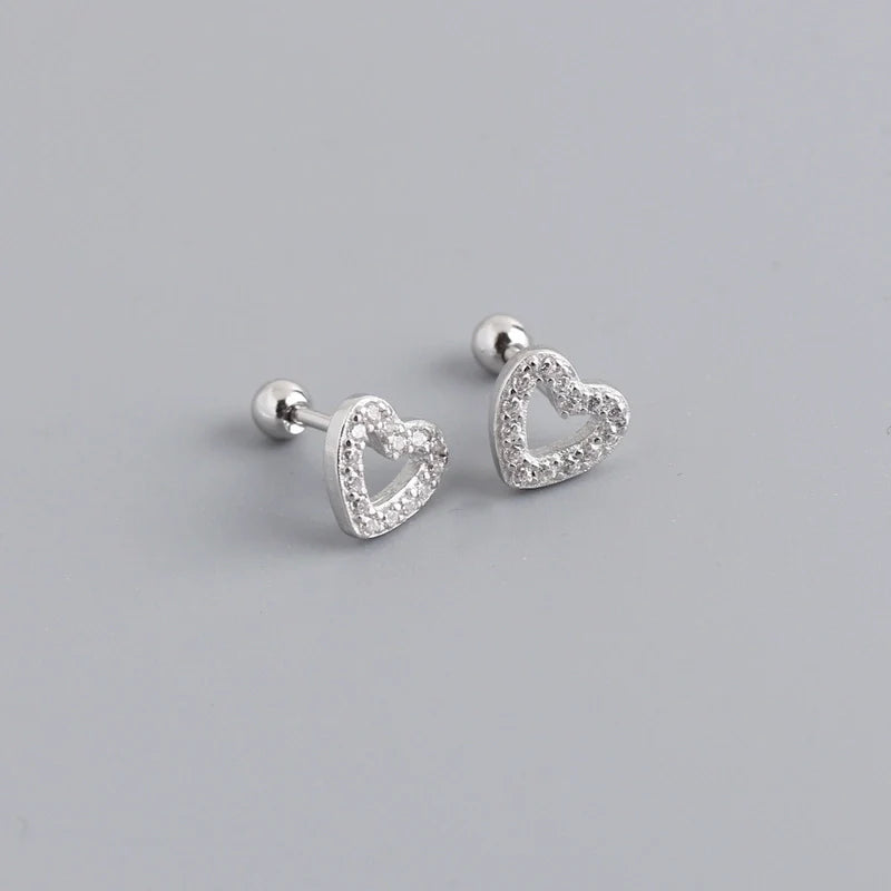 Heart Stud Earrings 925 Sterling Silver