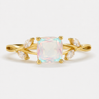 Cushion Moonstone Leaf Ring in 925 Sterling Silver