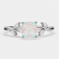 Cushion Moonstone Leaf Ring in 925 Sterling Silver