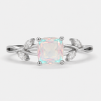 Cushion Moonstone Leaf Ring in 925 Sterling Silver
