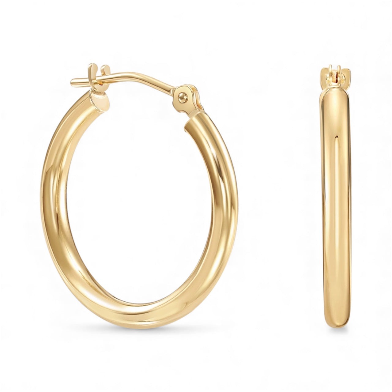 14K Yellow Gold Classic Polished Hoop Earrings - Unisex