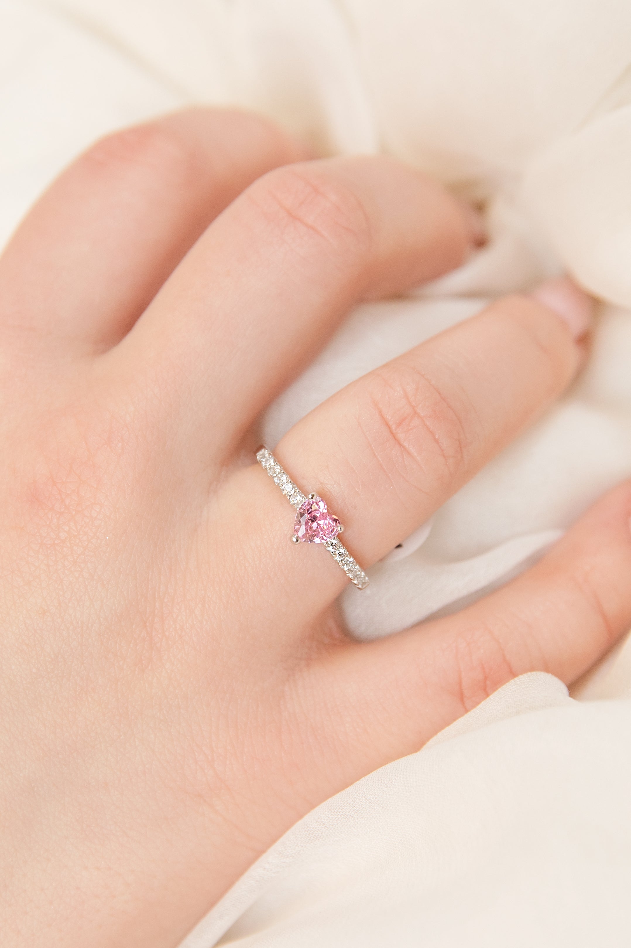 Pink Heart Pave Band Stacking Ring