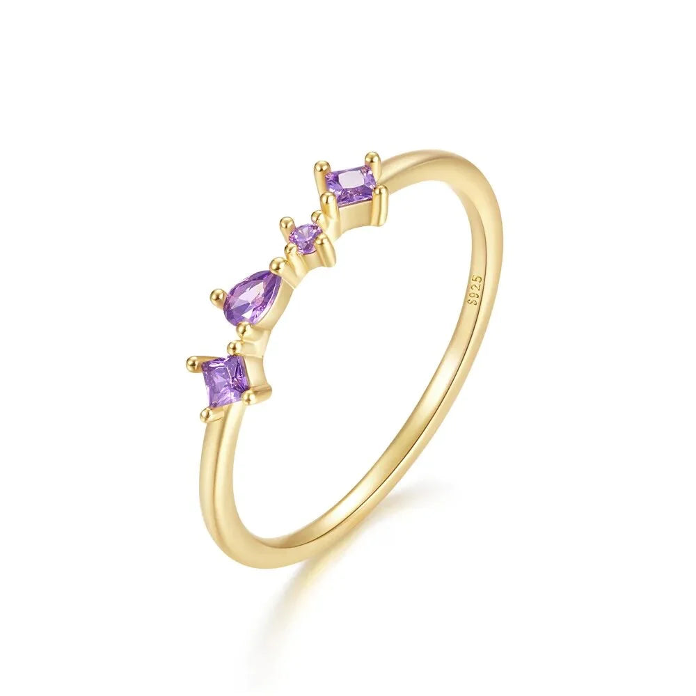 Gold-Plated Ring with Multi-Shaped Zircons