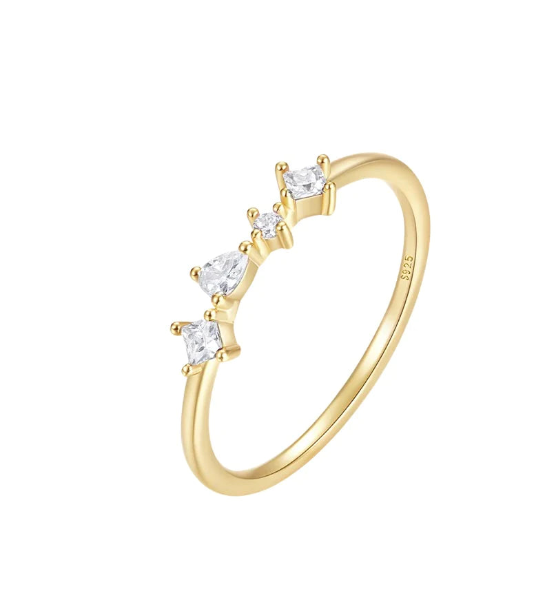Gold-Plated Ring with Multi-Shaped Zircons