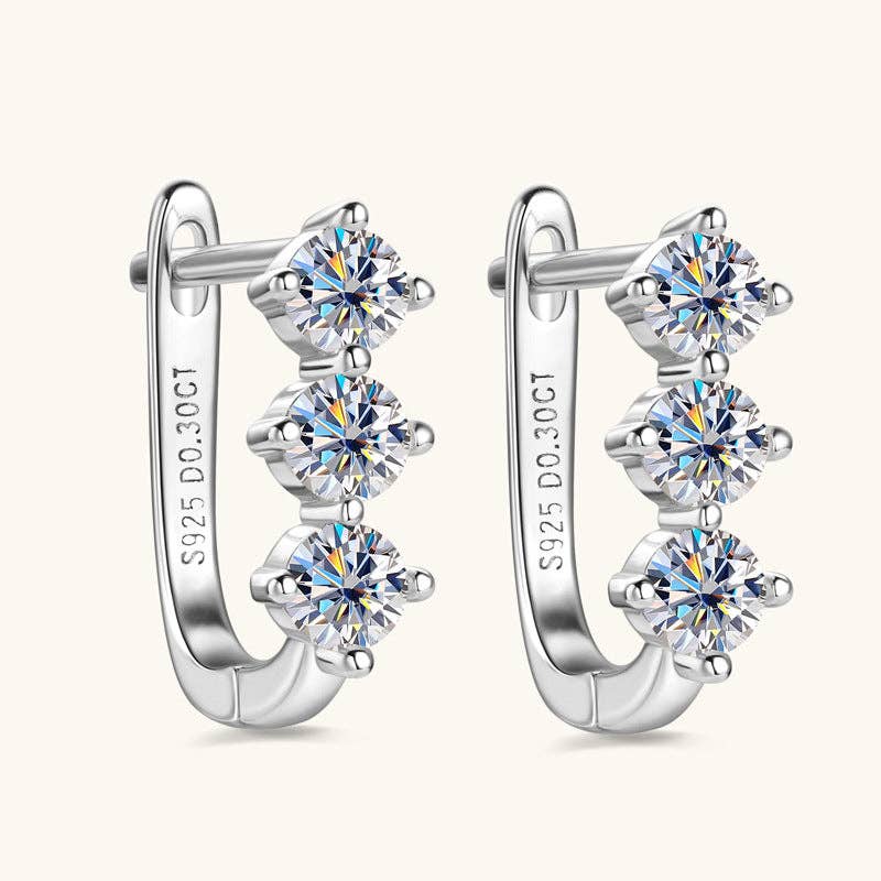 Three Stone Moissanite Hoop Earrings