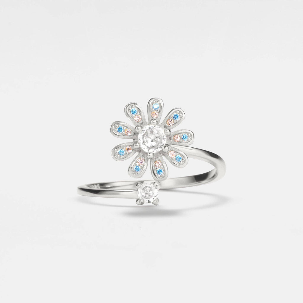 Daisy Flower Fidget Spinner Ring in 925 Sterling Silver