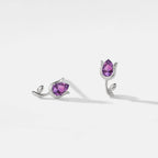Tiny Amethyst Tulip Flower Earrings in 925 Sterling Silver