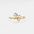 Rose Quartz Tulip Flower Bypass Ring in 925 Sterling Silver