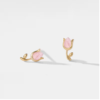 Tiny Rose Quartz Tulip Flower Earring in 925 Sterling Silver
