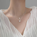 Butterfly Double Layering Necklace in 925 Sterling Silver
