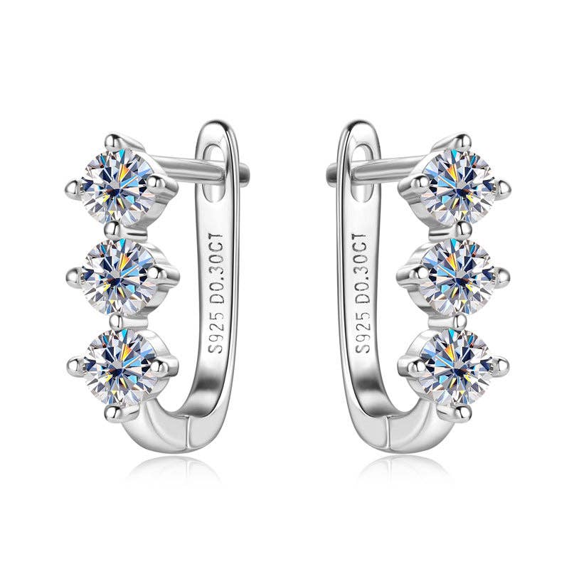 Three Stone Moissanite Hoop Earrings
