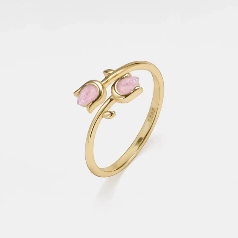 Rose Quartz Tulip Flower Bypass Ring in 925 Sterling Silver