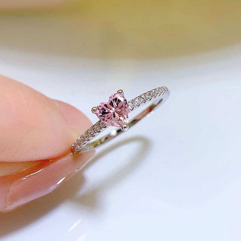 Pink Heart Pave Band Stacking Ring